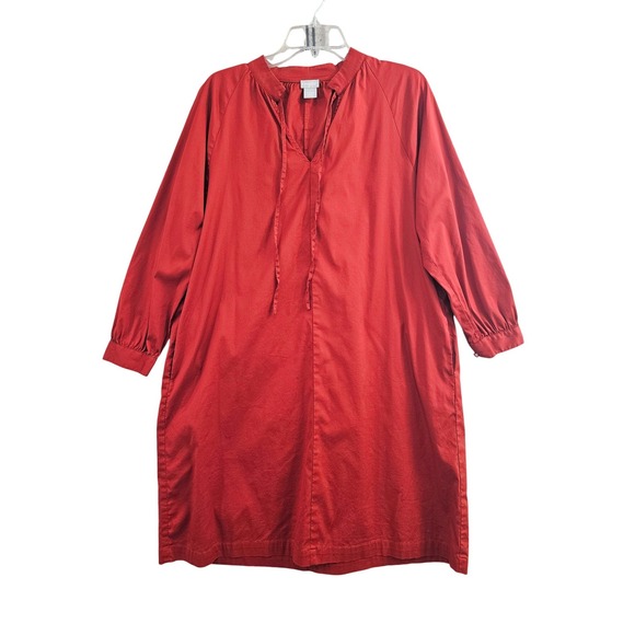 Chico's Dresses & Skirts - Chico's Shift Dress Women 1 8/10 Red Solid Tie Neck Pockets Cotton Blend Stretch